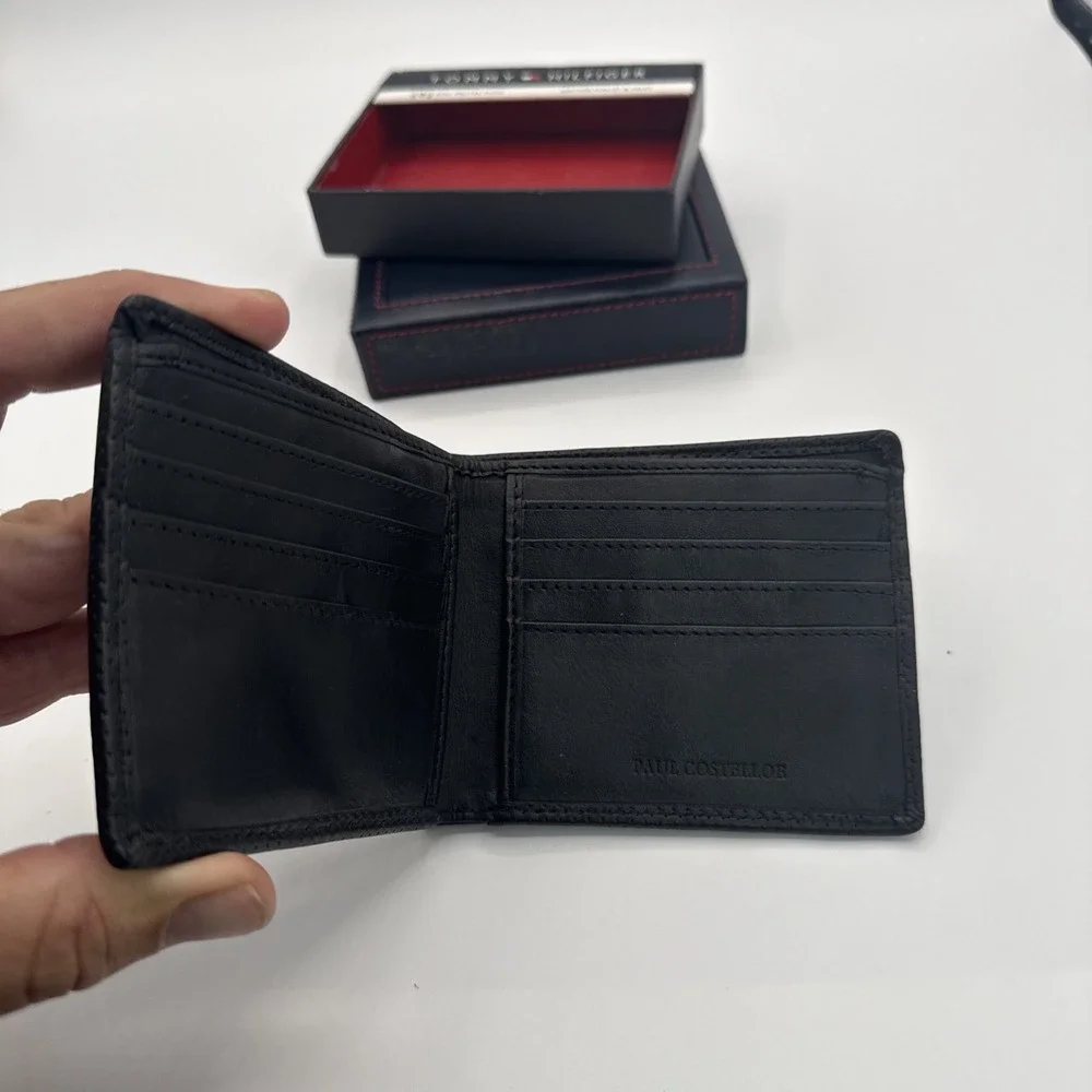 New Tommy Hifiger Men's Leather Wallet Black RFID Protection Slim 8 Card Slots
